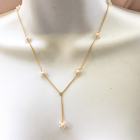 MONET Pearl Bead Gold Tone Y Necklace New - Picture 1 of 6